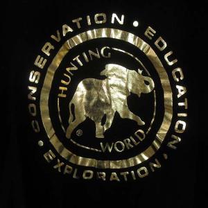 HUNTING WORLD Tシャツ カットソー ロゴ プリント オーバーサイズ 半袖 ブラック ゴールド 黒 M