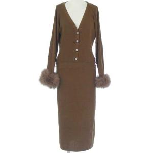 17AW フォックスファー付きニットワンピース ブラウン