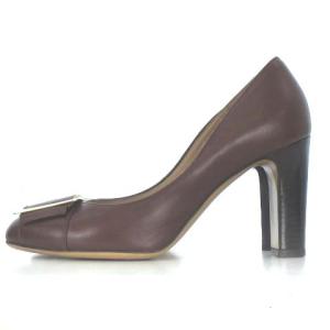 Salvatore Ferragamo パンプス アーモンドトゥ レザー ベルトモチーフ ゴールド 茶 7 24.5cm 