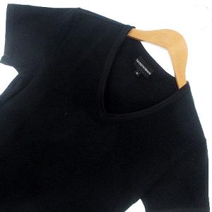 EMPORIO ARMANI 美品 Tシャツ カットソー Vネック 切替 バック ロゴプリント 半袖 ブラック 黒 M