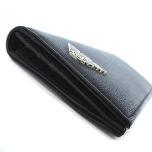 EMPORIO ARMANI 長財布 フラップ 二つ折り レザー イーグル ロゴ プレート 金具 ブラック 黒