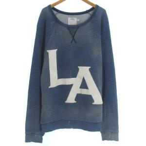 TALLEY LAプリント トレーナー スウェット プルオーバー 長袖 ヴィンテージ加工 コットン インディゴブルー 青 L
