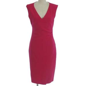 DVF MEGAN ワンピース ノースリーブ タイト Vネック ひざ丈 膝丈 ストレッチ ピンク 2
