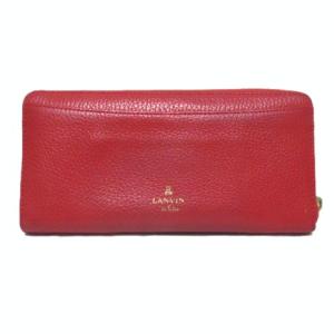 LANVIN en Bleu 長財布 ピルラ ラウンドファスナー 481851 レザー 牛革 シュリンク加工 フェイクパール コーラル 赤系 レッド系 小銭入れあり