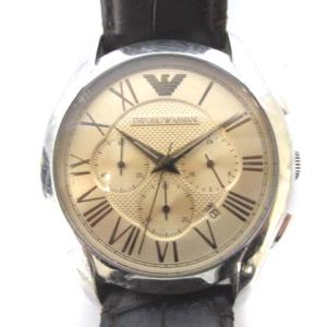 AR-1786 腕時計 クォーツ クロノグラフ SS レザーバンド ベージュ文字盤 シルバーカラー ブラウン 茶 銀色