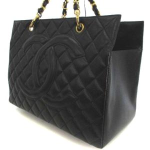 CHANEL マトラッセ キャビアスキン チェーントートバッグ ココマーク ブラック ゴールド