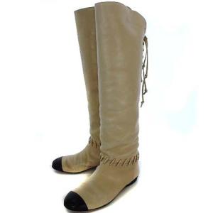 ロングブーツ ココマーク バックレースアップ 37C ベージュ ブラック G27540