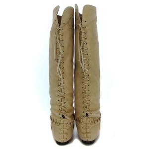 CHANEL ロングブーツ ココマーク バックレースアップ 37C ベージュ ブラック G27540