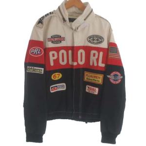 レーシング ジャケット レーサー ワッペン コットン ホワイト レッド ブラック M