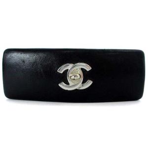 ココマーク バレッタ レザー シルバー金具 黒