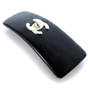 CHANEL ココマーク バレッタ レザー シルバー金具 黒