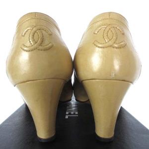 CHANEL 94A A03587.55 パンプス レザー つま先 切替 ココマーク 39 ベージュ ブラック