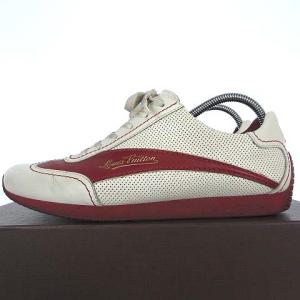 LOUIS VUITTON バイカラー レザー スニーカー ローカット レースアップ パンチング ホワイト レッド 6.5
