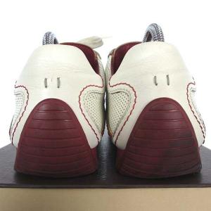 LOUIS VUITTON バイカラー レザー スニーカー ローカット レースアップ パンチング ホワイト レッド 6.5