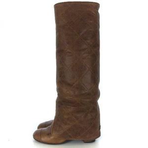 CHANEL G28029 マトラッセ レザー ロング ブーツ ココマーク ダメージ加工 ブラウン