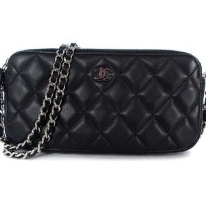CHANEL A82527 ラムスキン マトラッセ チェーン ウォレット ポシェット クラッチ ココマーク