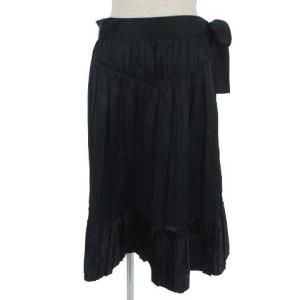 プリーツ スカート リボン ベロア 切替 2 ブラック