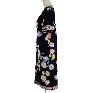 LEONARD FASHION フラワーロングワンピース L ネイビー