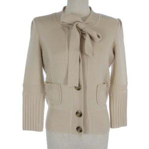 ニット カーディガン リボンタイ リブ ウール ベージュ M ECR14