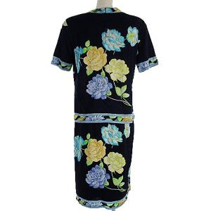 LEONARD FASHION セットアップ ブラウス スカート 半袖 台形 ひざ丈 ネイビー