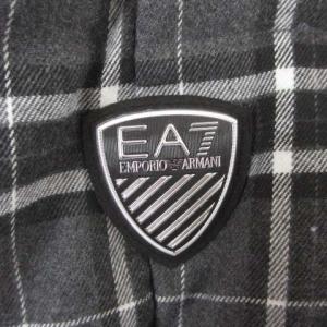 EMPORIO ARMANI EA7 ダウンベスト チェック ショールカラー ロゴ ワッペン グレー