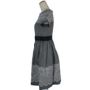 M'S GRACY ワンピース フィット&フレア 膝丈 レース グログランリボン 半袖 花柄 グレー 38