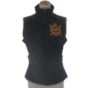 SPORT キルティング ベスト 中綿 レザー 切替 ジップアップ エンブレム ロゴ 刺繍 ブラック