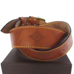 LOUIS VUITTON モノグラム マヒナ サンチュール ペルフォ 40MM M6939S レザーベルト 90 茶