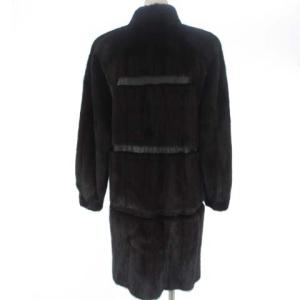 SAGA MINK ミンクファー ロング コート 高級毛皮 切替 レザー ブラウン 茶 11 M位 ECR15