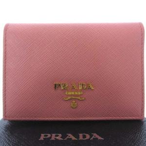 PRADA 1MC945 サフィアーノ メタル レザー カードケース ロゴ ゴールド金具 ピンク