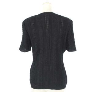 YVES SAINT LAURENT ニット セーター プルオーバー 半袖 Vネック ケーブル編み ブラック M