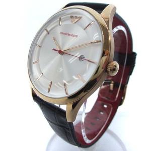 EMPORIO ARMANI RAMBDA AR-11131 ラムダ 腕時計 クォーツ デイト アナログ クロコ型押し レザーバンド シルバー文字盤