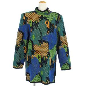 YVES SAINT LAURENT ヴィンテージ ニット セーター 長袖 ハイネック 総柄 ウール アクリル混 マルチカラー
