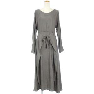 PRADA ワンピース ロング フレア ギャザー レイヤード風 リボン 無地 グレー 42S