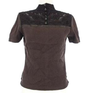 カットソー 半袖 メッシュ レース ハーフボタン 切替 ブラウン 7
