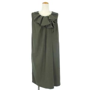 LANVIN en Bleu ワンピース ドレス ノースリーブ ひざ丈 膝丈 フリル 無地 Mカーキ