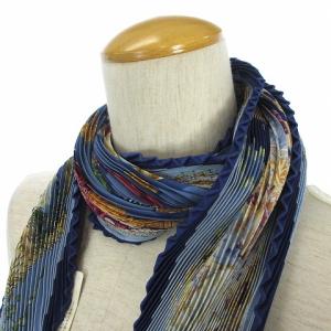 HERMES カレ プリセ Mon Ami Pierrot 私の友達ピエロ スカーフ プリーツ シルク 青系