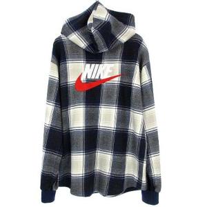AR5572-410 NIKE 18FW Plaid Hooded Sweatshirt S グレー