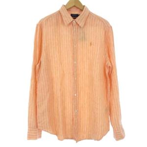 タグ付き 近年 RELAXED FIT リラックスフィット シャツ 長袖 ストライプ ロゴ 刺繍 リネン 麻100% WMPOSHTNDO20066