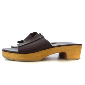 HERMES オアジス H サンダル ミュール ウッドソール レザー ブラウン 茶 36 22.5 靴 シューズ IBO24