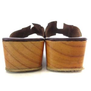 HERMES オアジス H サンダル ミュール ウッドソール レザー ブラウン 茶 36 22.5 靴 シューズ IBO24