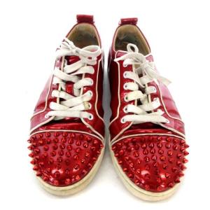 Christian Louboutin スニーカー スパイク スタッズ エナメル レザー ローカット 赤 レッド 白 ホワイト 40 1