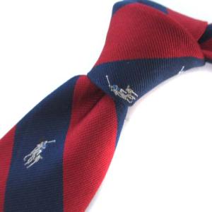 RALPH LAUREN ポニー柄 ネクタイ レギュラータイ レジメンタルストライプ 総柄 シルク レッド ネイビー