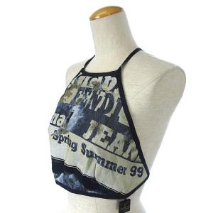 FENDI タグ付き カットソー ベアトップ ノースリーブ ロゴ 総柄 10.563516 ネイビー 40 M AA