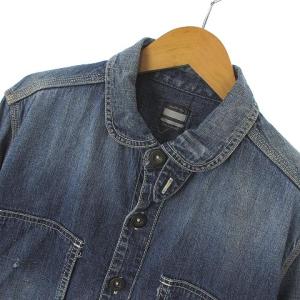 桃太郎ジーンズ MOMOTARO JEANS 出陣 デニム シャツ ジェイルポケット 長袖 リペア ダメージ加工 空環仕上げ インディゴ ブルー 青