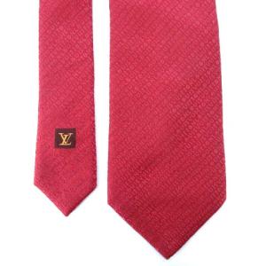 LOUIS VUITTON ネクタイ レギュラータイ 総柄 ロゴ刺繍 シルク100％ ビジネス フォーマル 赤 レッド