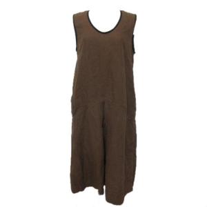 ノースリーブ ワンピース ロング リネン II M 茶 ブラウン X