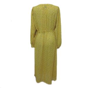 UNITED ARROWS ワンピース ロング 花柄 長袖 マキシ丈 シースルー イエロー Vカラー ウエストマーク