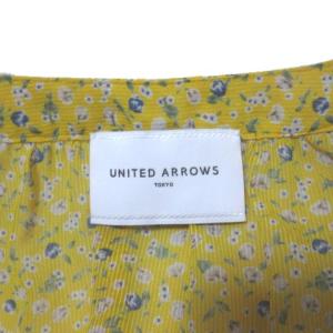 UNITED ARROWS ワンピース ロング 花柄 長袖 マキシ丈 シースルー イエロー Vカラー ウエストマーク