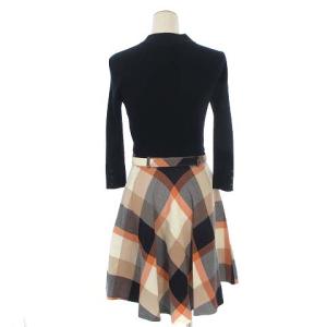BLUE LABEL CRESTBRIDGE ニット ワンピース ひざ丈 長袖 チェック ドッキング ベルト ウール マルチカラー